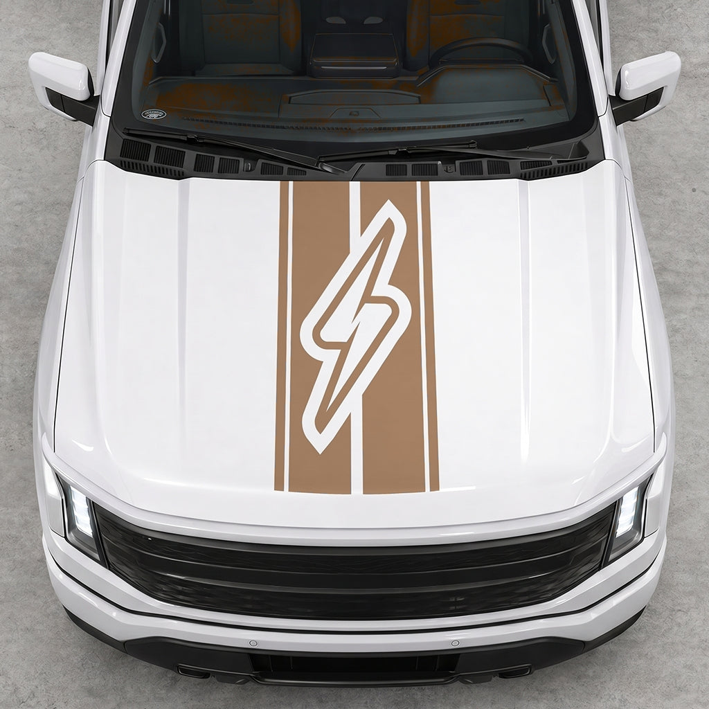 Hood Panel Decal/Sticker - Triple Stripes Electric Graphic Decal Graphic Kit - For FORD F-150 2015-2020 - Premium Vinyl