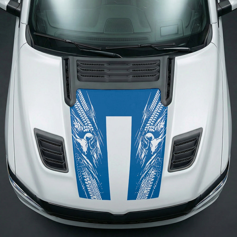 Hood Panel Decal/Sticker - Extreme Tread & Slash Ram Mascot U-Shape Graphic Kit - For Dodge Ram 2019-2025 - Premium Vinyl