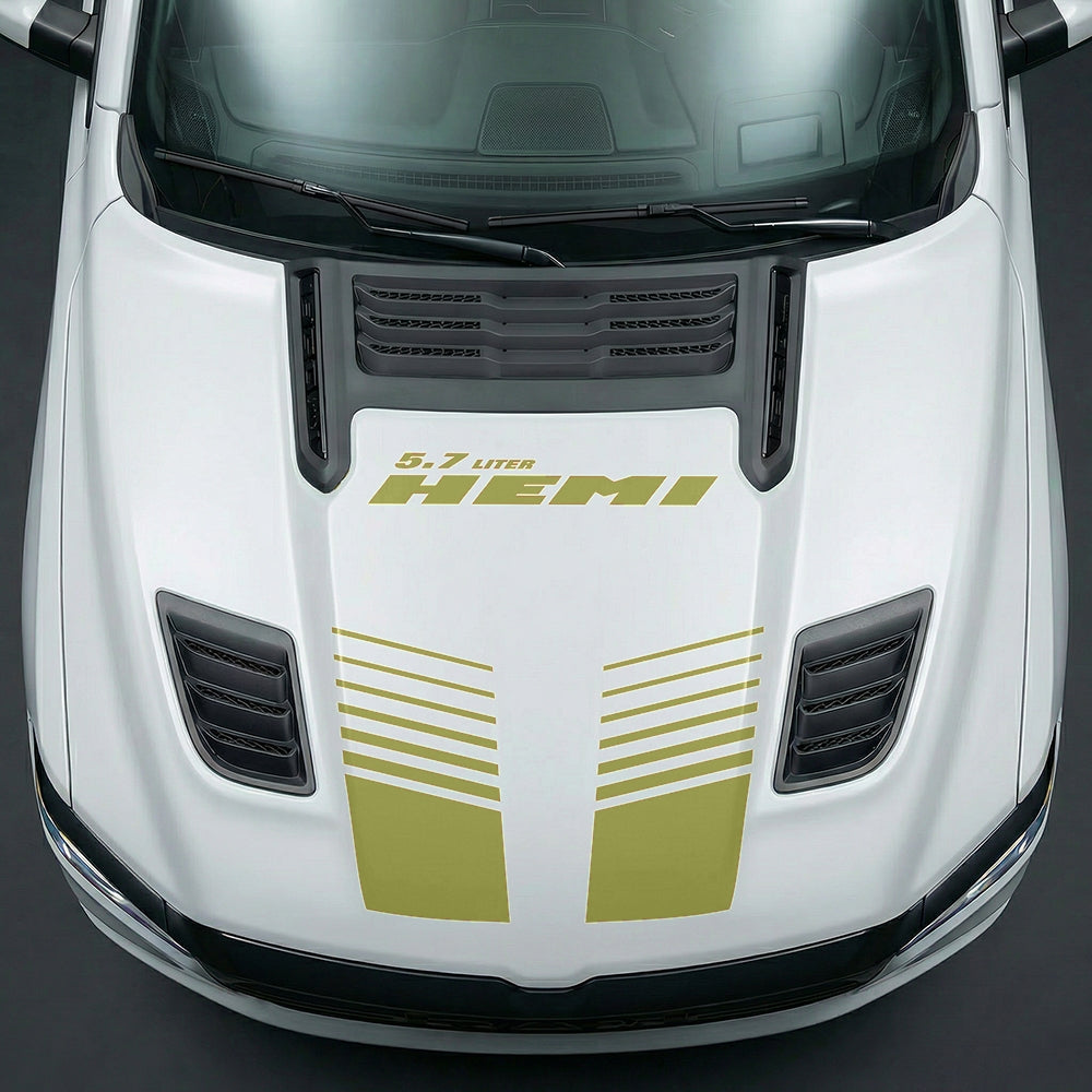 Hood Panel Decal/Sticker - Aggressive 5.7L HEMI Slotted Strobe - Cut Graphic Kit - For Dodge Ram 2019-2025 - Premium Vinyl