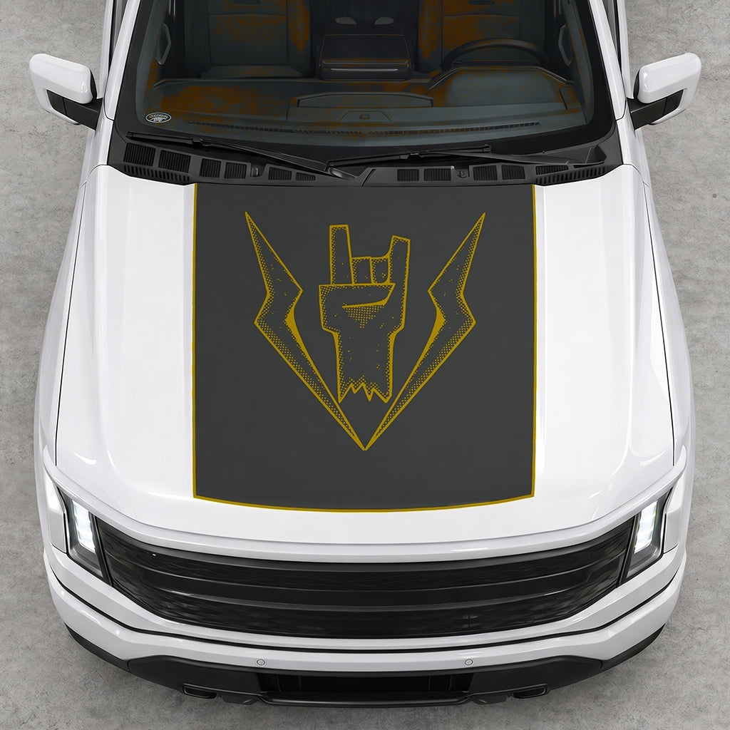 Hood Panel Decal/Sticker - Lightning Rock Hand Graphic Decal Graphic Kit - For FORD F-150 2015-2020 - Premium Vinyl
