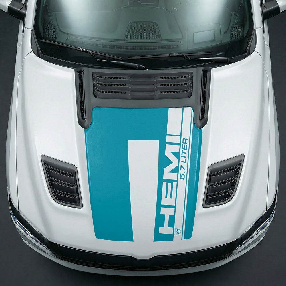 Hood Panel Decal/Sticker - Premium 5.7L HEMI Vertical Racing Stripe Graphic Kit - For Dodge Ram 2019-2025 - Premium Vinyl