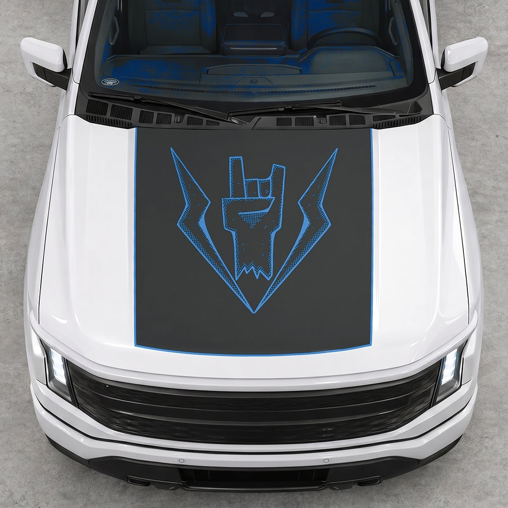 Hood Panel Decal/Sticker - Lightning Rock Hand Graphic Decal Graphic Kit - For FORD F-150 2015-2020 - Premium Vinyl