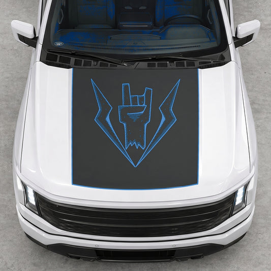 Hood Panel Decal/Sticker - Lightning Rock Hand Graphic Decal Graphic Kit - For FORD F-150 2015-2020 - Premium Vinyl