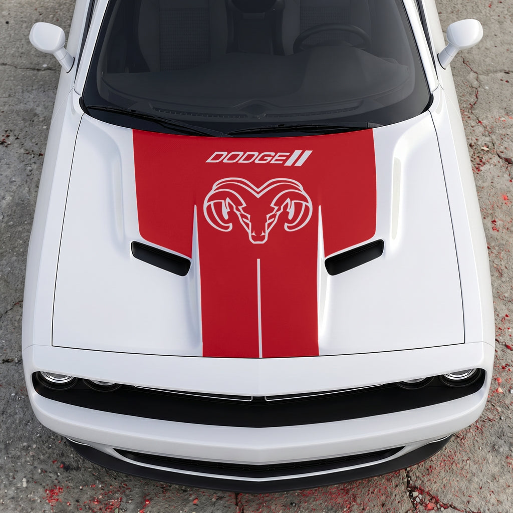 Hood Panel Decal/Sticker - Classic Ram Head Horns Up - Bold Dodge Branding Graphic Kit - For Dodge Challenger 2015-2024 - Premium Vinyl