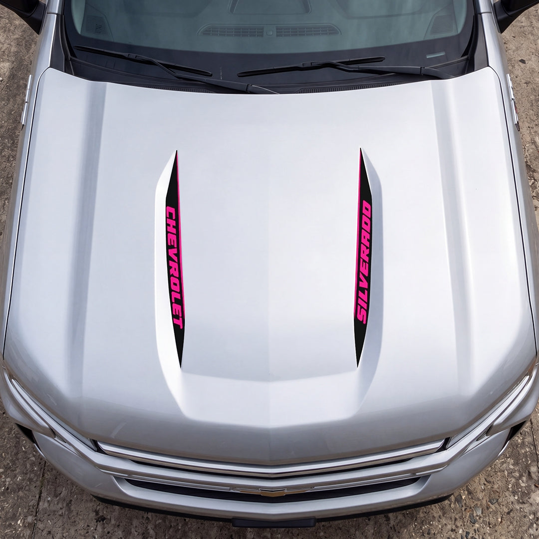 Hood Panel Decal/Sticker - Double Sided Stripes Style 3 Graphic Decal Graphic Kit - For Chevrolet Silverado 2019-2024 - Premium Vinyl