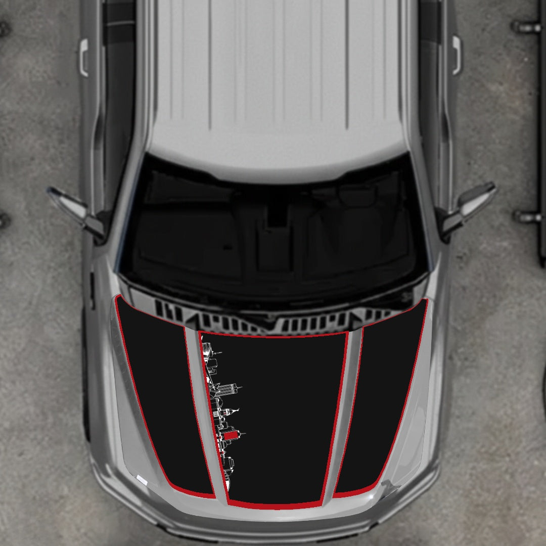 Hood Panel Decal/Sticker - Winnipeg Skyline - Cut - Border Graphic Kit - For Ford F-150 2020-2026 - Premium Vinyl