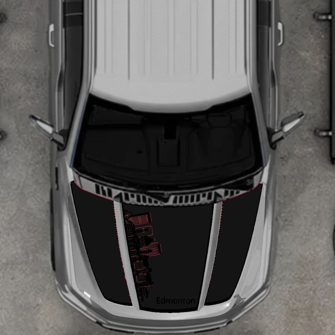 Hood Panel Decal/Sticker - Edmonton Skyline - Border Graphic Kit - For Ford F-150 2020-2026 - Premium Vinyl