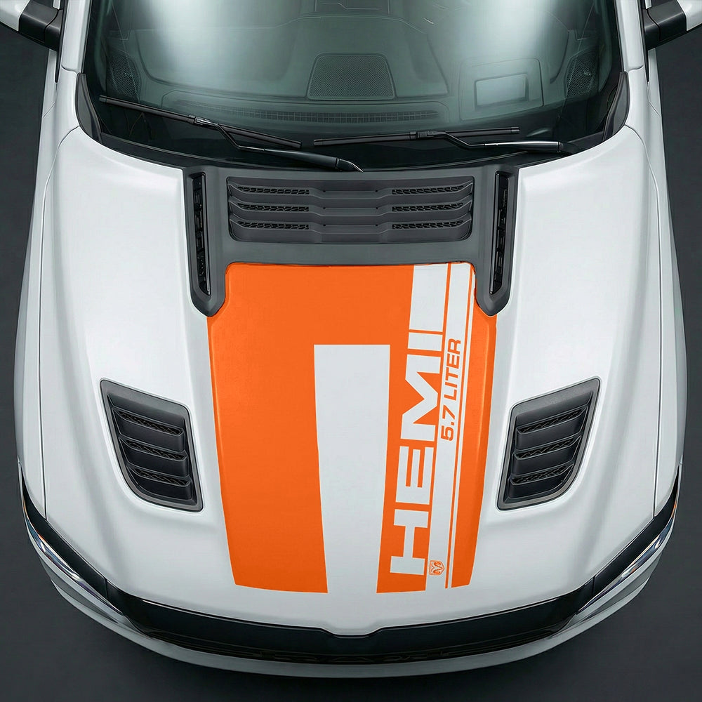 Hood Panel Decal/Sticker - Premium 5.7L HEMI Vertical Racing Stripe Graphic Kit - For Dodge Ram 2019-2025 - Premium Vinyl