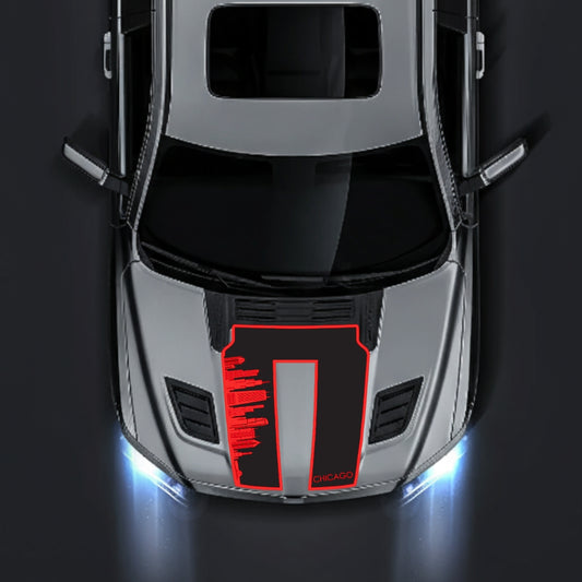 Hood Panel Decal/Sticker - Chicago Skyline - Border Graphic Kit - For Dodge RAM 1500 2019-2025 - Premium Vinyl