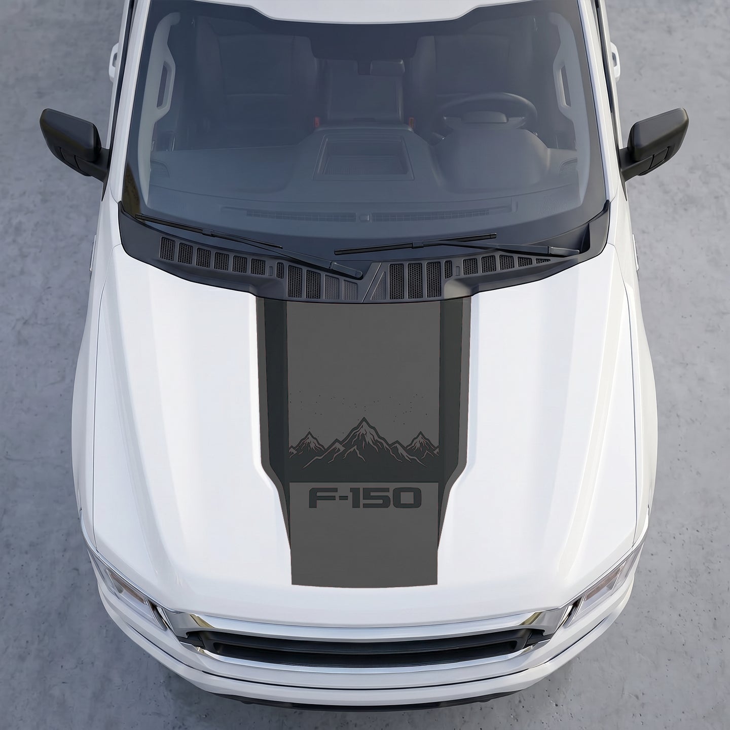 Hood Panel Decal/Sticker - Landscape Mountain Peak Hood Decal – Center Matte Black Stripe Vinyl Wrap Graphic Kit - For Ford F-150 F150 2015-2020 - Premium Vinyl