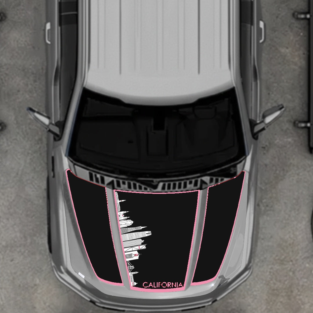 Hood Panel Decal/Sticker - California Skyline - Cut - Border Graphic Kit - For Ford F-150 2020-2026 - Premium Vinyl