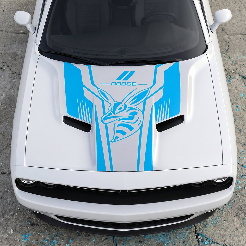 Hood Panel Decal/Sticker - Scat Pack Angry Bee Aerodynamic - Dual-Wing Performance Series Graphic Kit - For Dodge Challenger 2015-2024 - Premium Vinyl