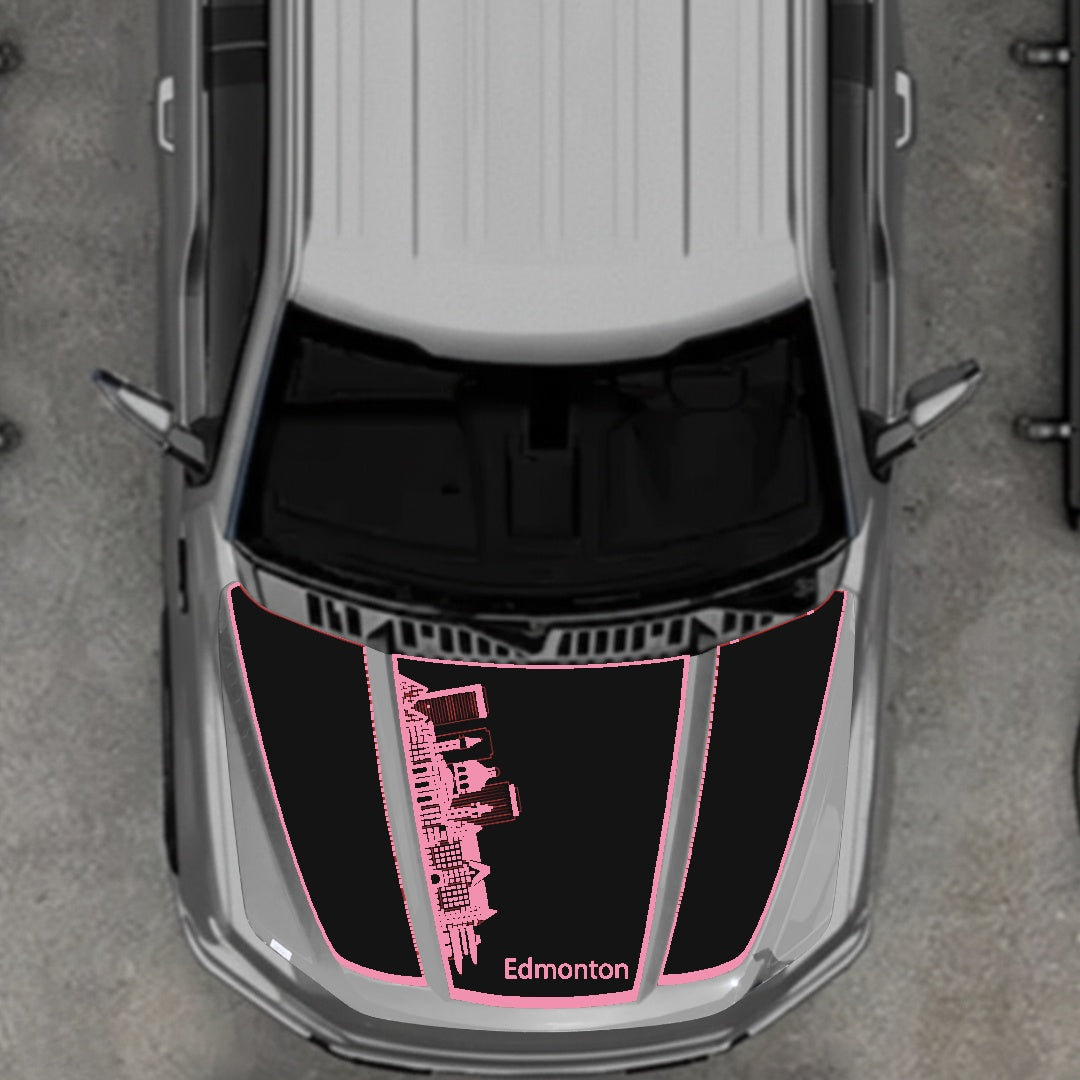 Hood Panel Decal/Sticker - Edmonton Skyline - Border Graphic Kit - For Ford F-150 2020-2026 - Premium Vinyl