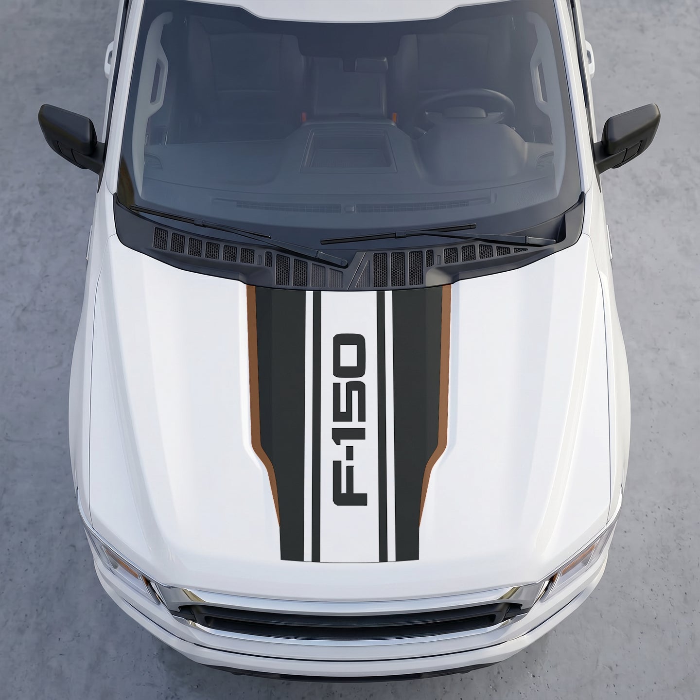 Hood Panel Decal/Sticker - Dual Block Racing Stripes Hood Decal – Matte Black Center Split Wrap with Bold Lettering Graphic Kit - For Ford F-150 F150 2015-2020 - Premium Vinyl