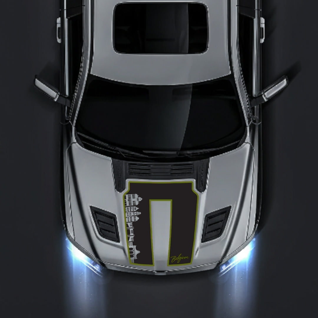 Performance Hood Panel Decal/Sticker - Belgium Skyline - Cut - Border Graphic Kit - For Dodge RAM 1500 2019-2025 - Premium Vinyl