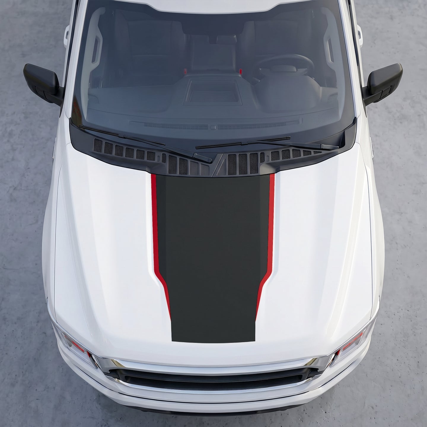 Hood Panel Decal/Sticker - Full Matte Black Hood with colored outlines Graphic Kit - For Ford F-150 F150 2015-2020 - Premium Vinyl