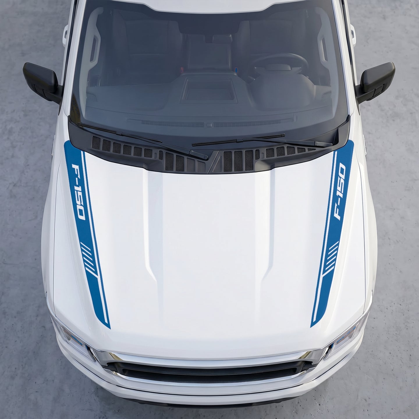 Hood Panel Decal/Sticker - Cowl Stripes with Hash Marks – Dual Side Outer Hood Vinyl Decals Graphic Kit - For Ford F-150 F150 2015-2020 - Premium Vinyl