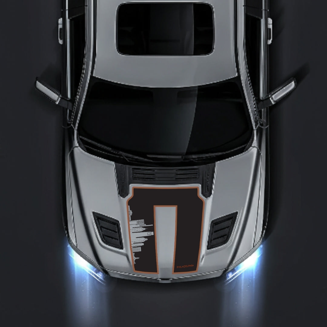 Hood Panel Decal/Sticker - Philadelphia Skyline - Cut - Border Graphic Kit - For Dodge RAM 1500 2019-2025 - Premium Vinyl