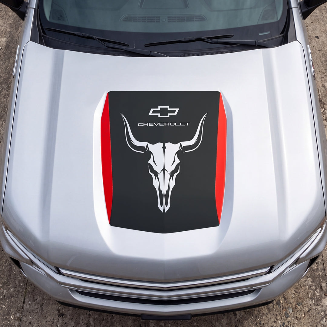 Hood Panel Decal/Sticker - Bison Skull Graphic Decal Graphic Kit - For Chevrolet Silverado 2019-2024 - Premium Vinyl