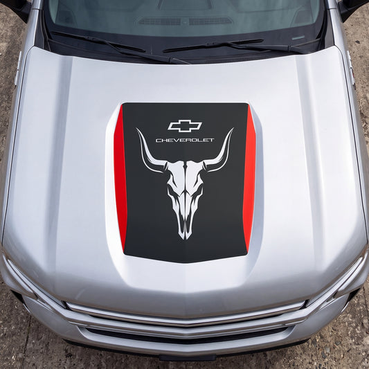 Hood Panel Decal/Sticker - Bison Skull Graphic Decal Graphic Kit - For Chevrolet Silverado 2019-2024 - Premium Vinyl