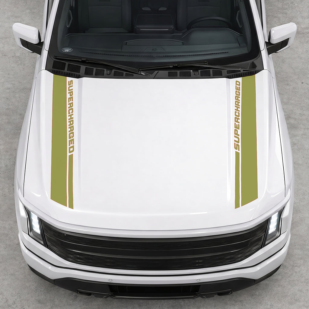 Hood Panel Decal/Sticker - Double Side SuperCharged Graphic Decal Graphic Kit - For Ford F-150 2015-2020 - Premium Vinyl
