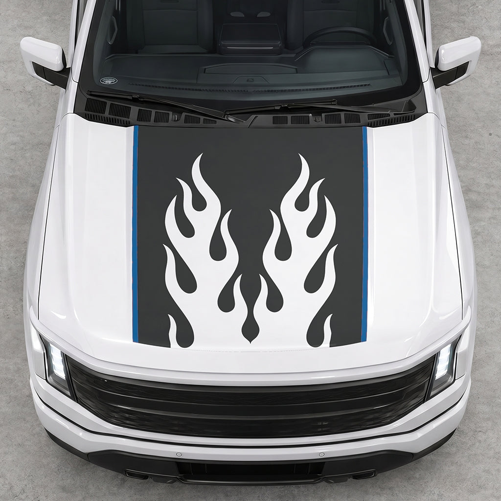 Hood Panel Decal/Sticker - Twin Burning Flames Graphic Decal Graphic Kit - For Ford F-150 2015-2020 - Premium Vinyl