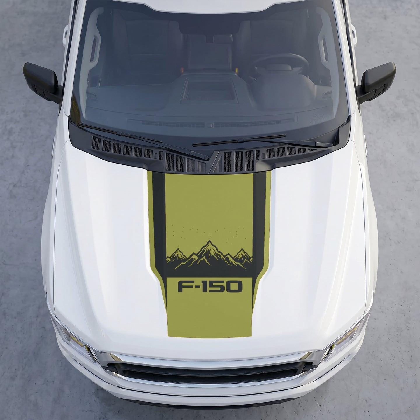 Hood Panel Decal/Sticker - Landscape Mountain Peak Hood Decal – Center Matte Black Stripe Vinyl Wrap Graphic Kit - For Ford F-150 F150 2015-2020 - Premium Vinyl