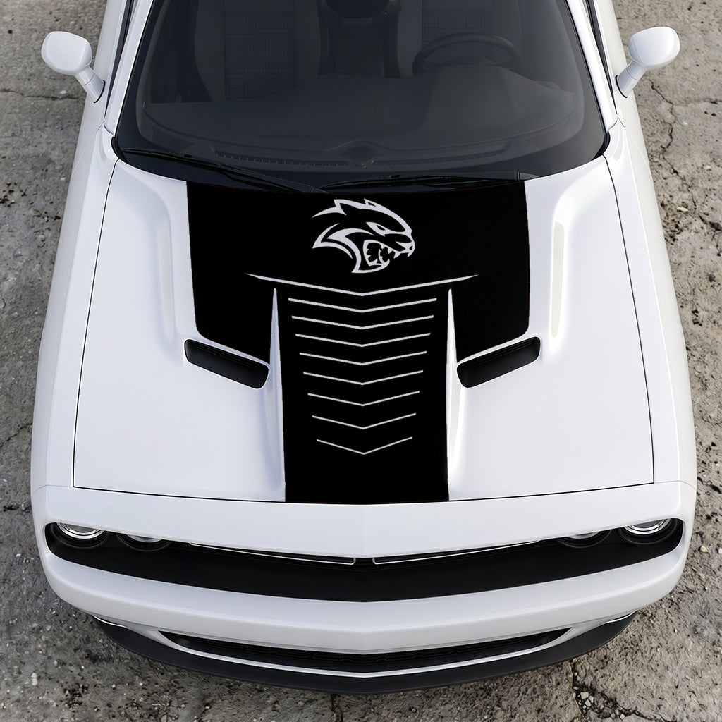 Hood Panel Decal/Sticker - Hellcat Apex Grille-Fade - Stealth Ribbed Aero Graphic Kit - For Dodge Challenger 2015-2024 - Premium Vinyl