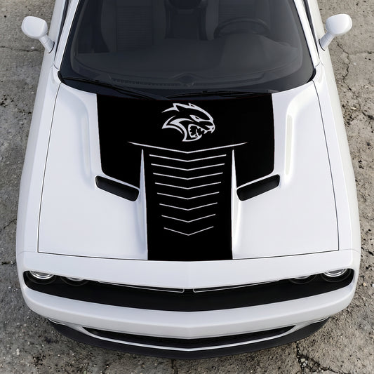 Hood Panel Decal/Sticker - Hellcat Apex Grille-Fade - Stealth Ribbed Aero Graphic Kit - For Dodge Challenger 2015-2024 - Premium Vinyl