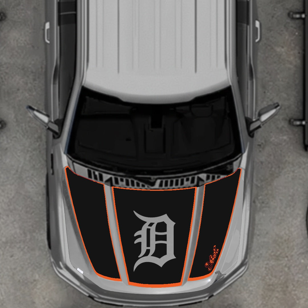 Hood Panel Decal/Sticker - Detroit Intial - Cut - Border Graphic Kit - For Ford F-150 2020-2026 - Premium Vinyl