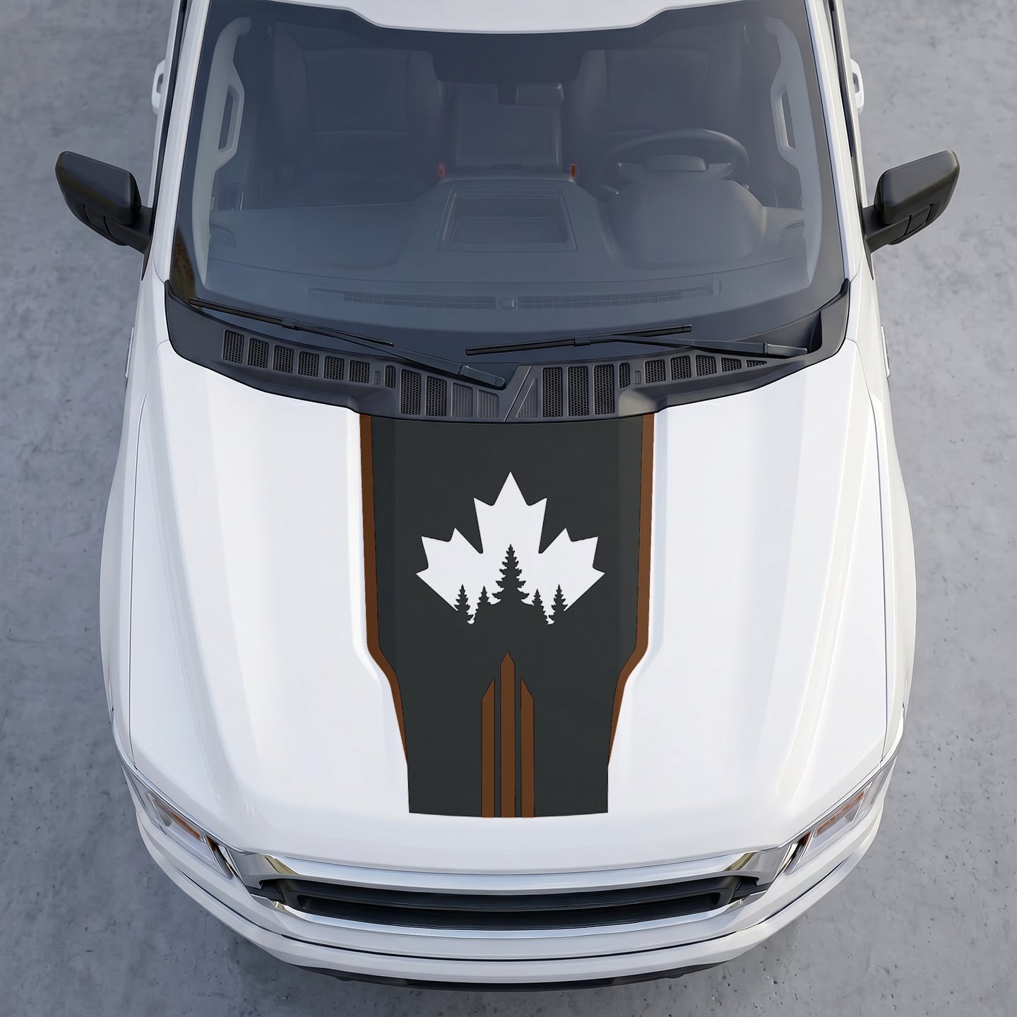 Hood Panel Decal/Sticker - Canadian Peak Hood Decal – Maple Leaf & Mountain Range Graphic Vinyl Wrap with Accent Stripes Graphic Kit - For Ford F-150 F150 2015-2020 - Premium Vinyl