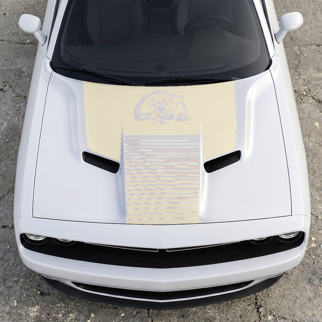 Hood Panel Decal/Sticker - Scat Pack 6.4L Bee Heritage Stripe - Custom Precision Cut Vinyl Overlay Graphic Kit - For Dodge Challenger 2015-2024 - Premium Vinyl