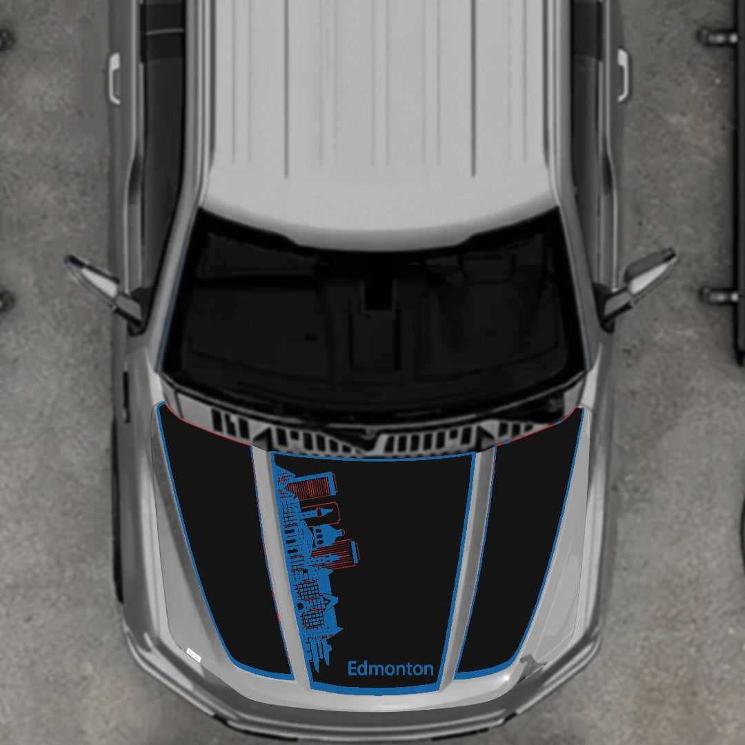Hood Panel Decal/Sticker - Edmonton Skyline - Border Graphic Kit - For Ford F-150 2020-2026 - Premium Vinyl