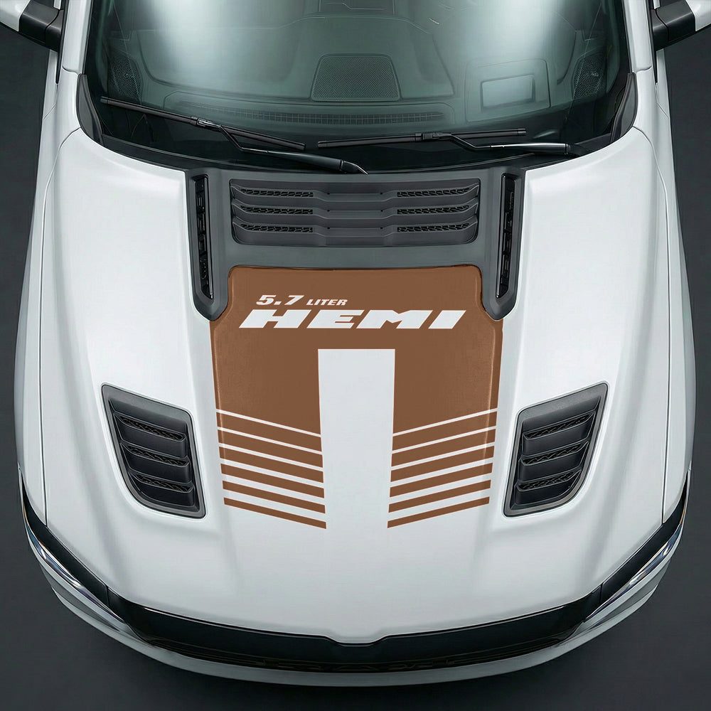 Hood Panel Decal/Sticker - Aggressive 5.7L HEMI Slotted Strobe Graphic Kit - For Dodge Ram 2019-2025 - Premium Vinyl
