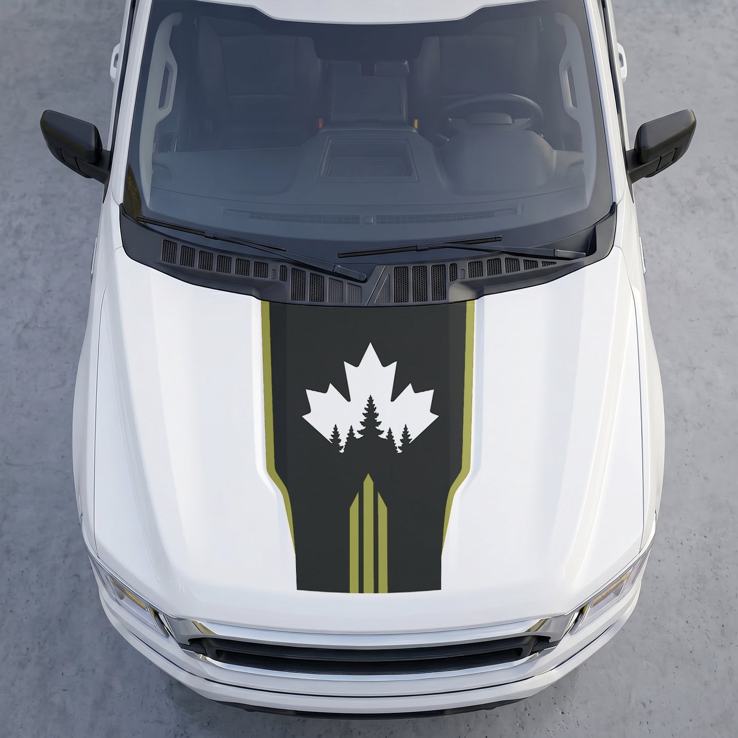 Hood Panel Decal/Sticker - Canadian Peak Hood Decal – Maple Leaf & Mountain Range Graphic Vinyl Wrap with Accent Stripes Graphic Kit - For Ford F-150 F150 2015-2020 - Premium Vinyl