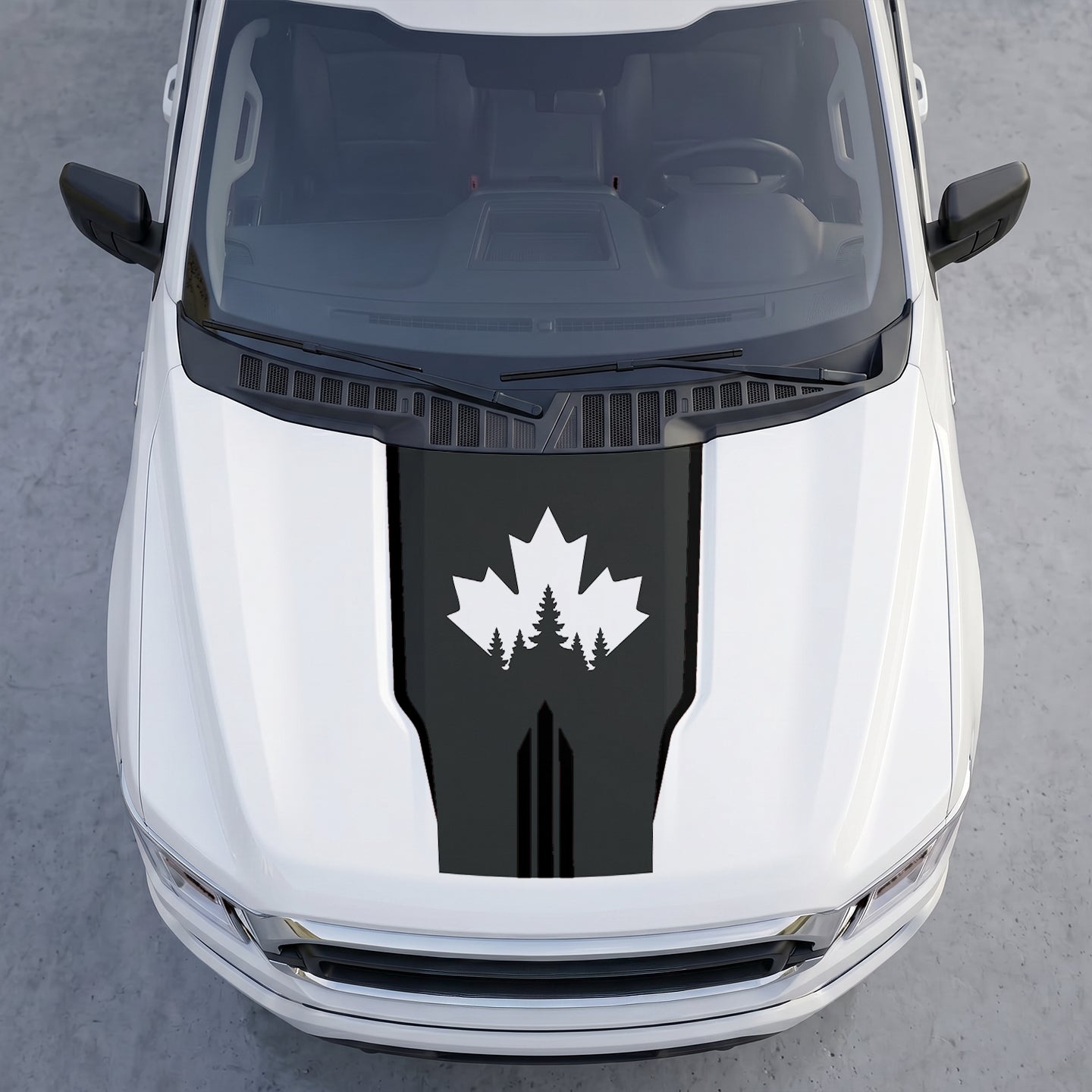 Hood Panel Decal/Sticker - Canadian Peak Hood Decal – Maple Leaf & Mountain Range Graphic Vinyl Wrap with Accent Stripes Graphic Kit - For Ford F-150 F150 2015-2020 - Premium Vinyl