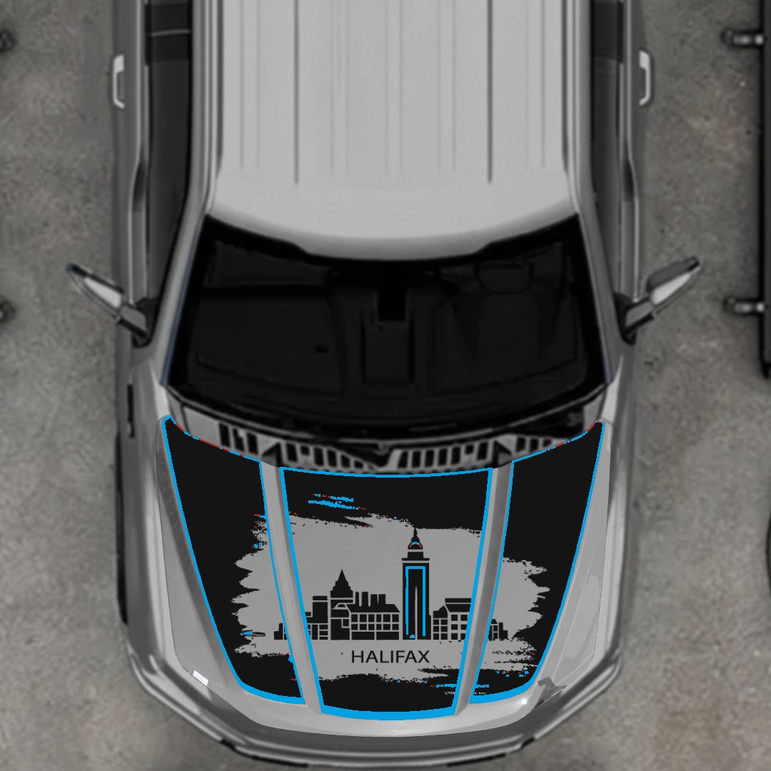 Hood Panel Decal/Sticker - Halifax - Cut - Border Graphic Kit - For Ford F-150 2020-2026 - Premium Vinyl