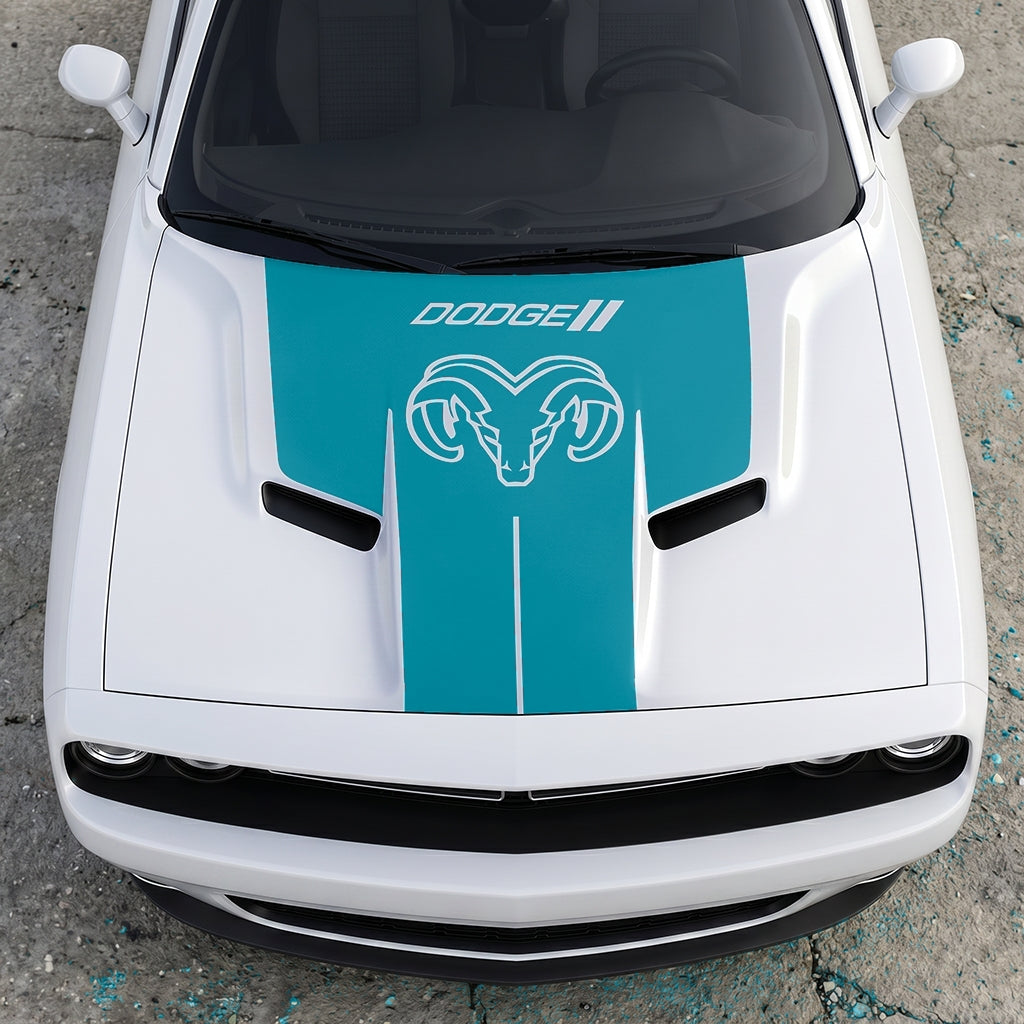 Hood Panel Decal/Sticker - Classic Ram Head Horns Up - Bold Dodge Branding Graphic Kit - For Dodge Challenger 2015-2024 - Premium Vinyl