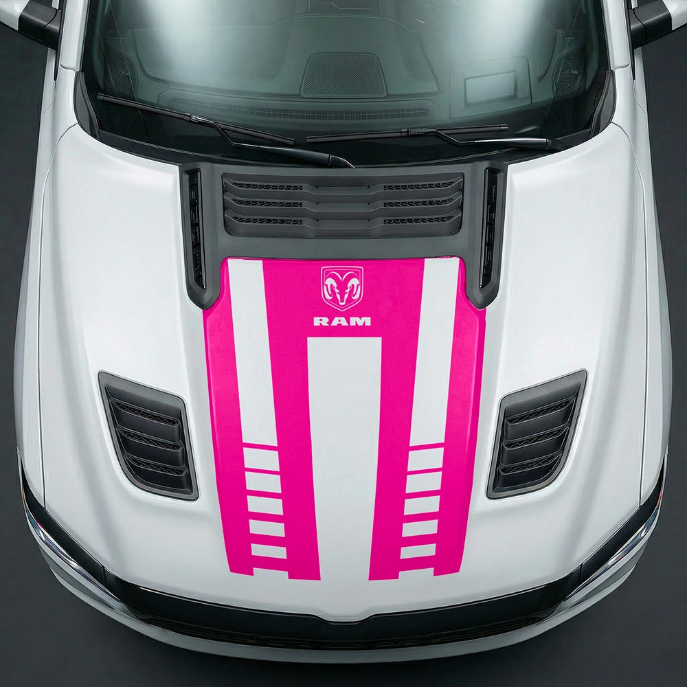 Hood Panel Decal/Sticker - Sport Strobe V-Stripes with Center RAM Logo Graphic Kit - For Dodge Ram 2019-2025 - Premium Vinyl