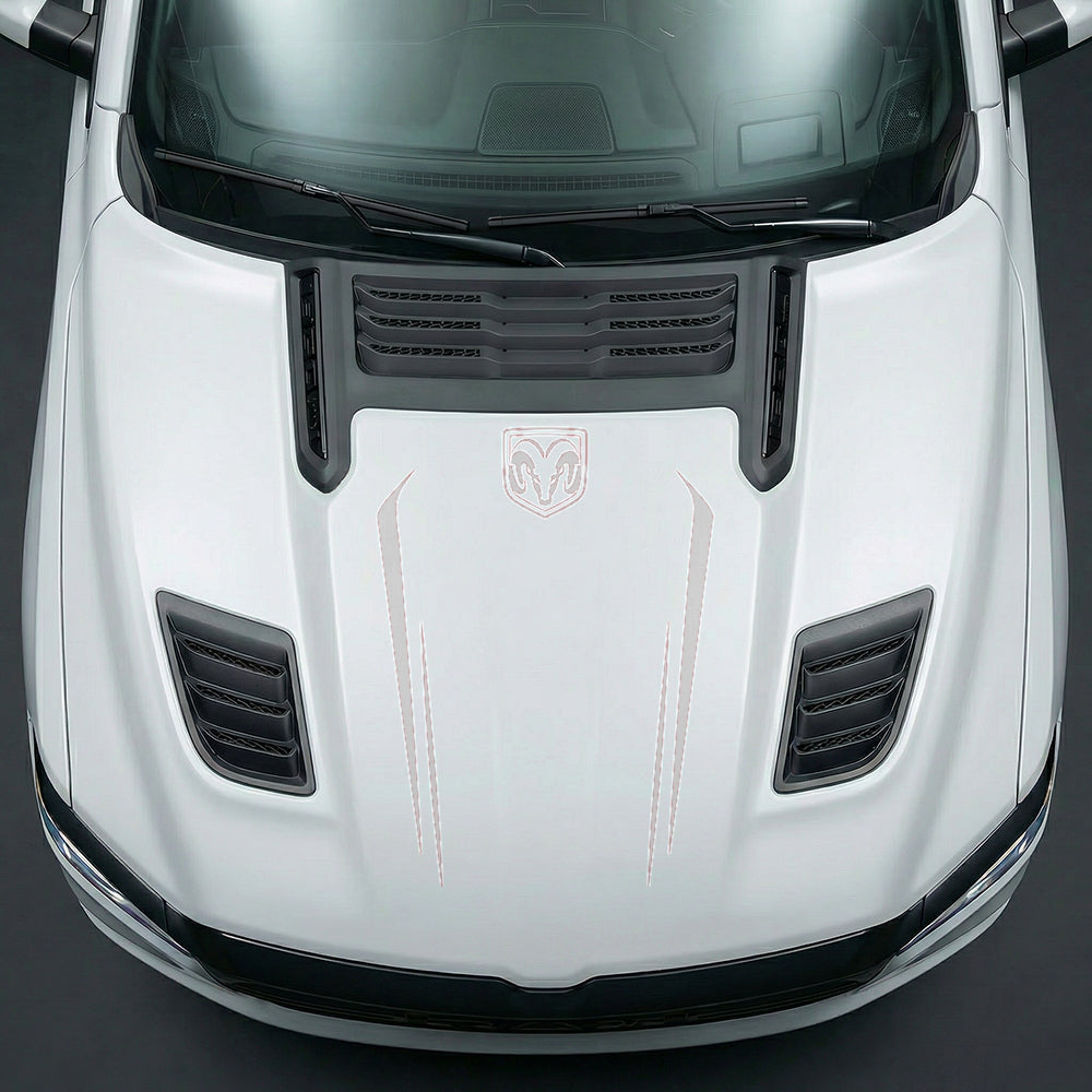Hood Panel Decal/Sticker - Sleek Spear Cutout U-Shape with RAM Logo - Cut Graphic Kit - For Dodge Ram 2019-2025 - Premium Vinyl
