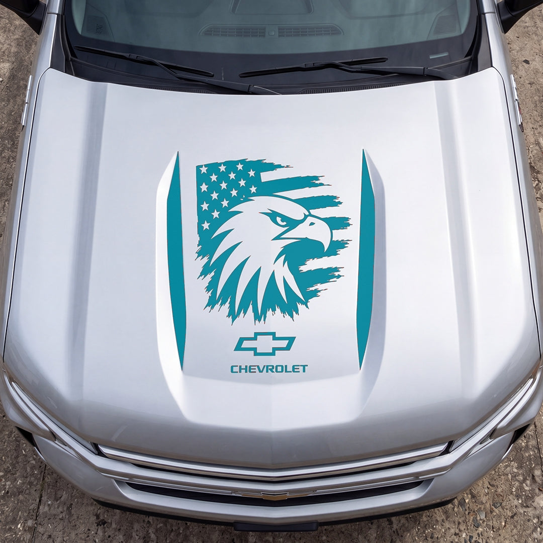 Hood Panel Decal/Sticker - Proud American Eagle Head Graphic Decal Graphic Kit - For Chevrolet Silverado 2019-2024 - Premium Vinyl