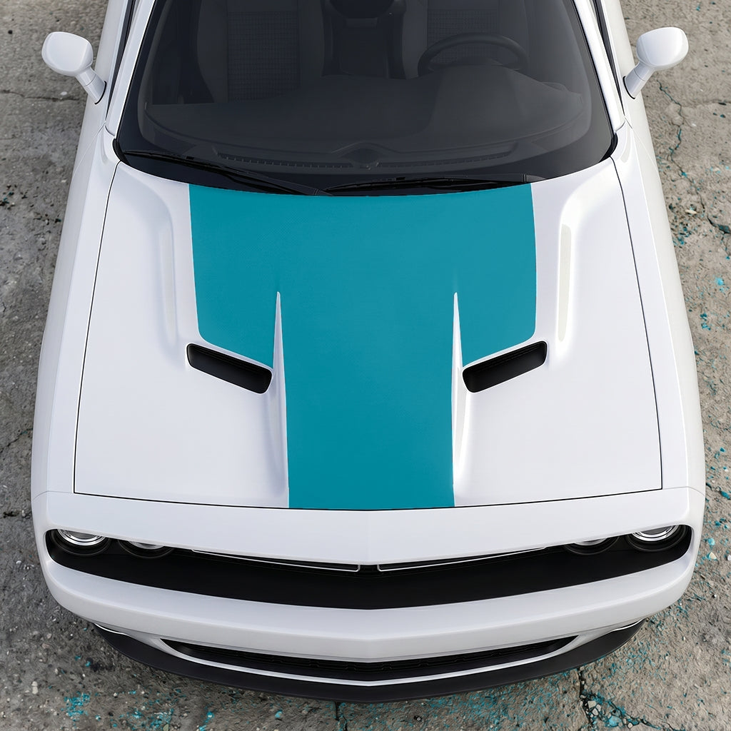 Hood Panel Decal/Sticker - The Foundation - Solid T-Shape - Matte Performance Trim Blackout Graphic Kit - For Dodge Challenger 2015-2024 - Premium Vinyl