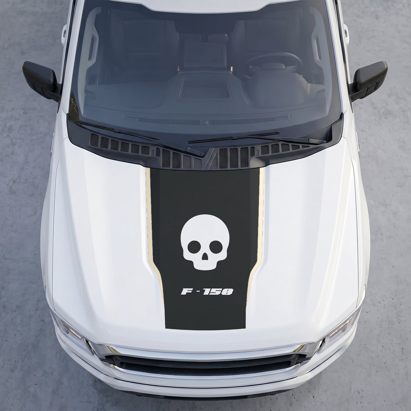 Hood Panel Decal/Sticker - Classic Skull Hood Decal Wrap – Matte Black Full Hood Accent with White Skull Graphic & Logo Graphic Kit - For Ford F-150 F150 2015-2020 - Premium Vinyl