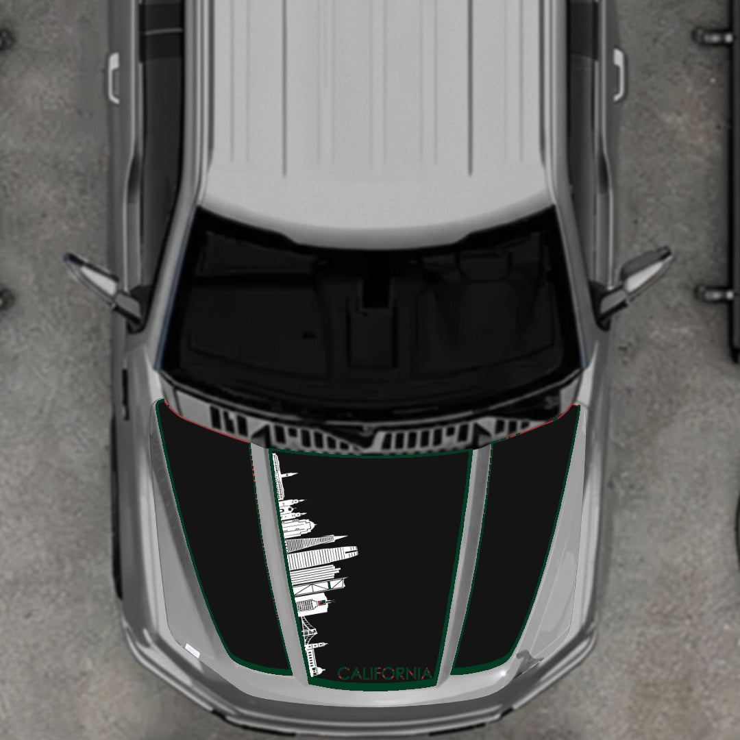 Hood Panel Decal/Sticker - California Skyline - Cut - Border Graphic Kit - For Ford F-150 2020-2026 - Premium Vinyl