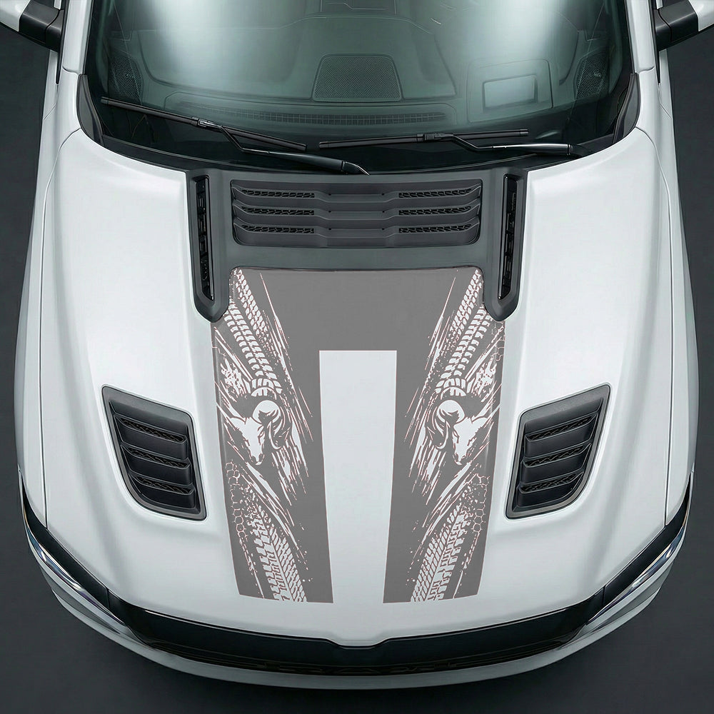 Hood Panel Decal/Sticker - Extreme Tread & Slash Ram Mascot U-Shape Graphic Kit - For Dodge Ram 2019-2025 - Premium Vinyl