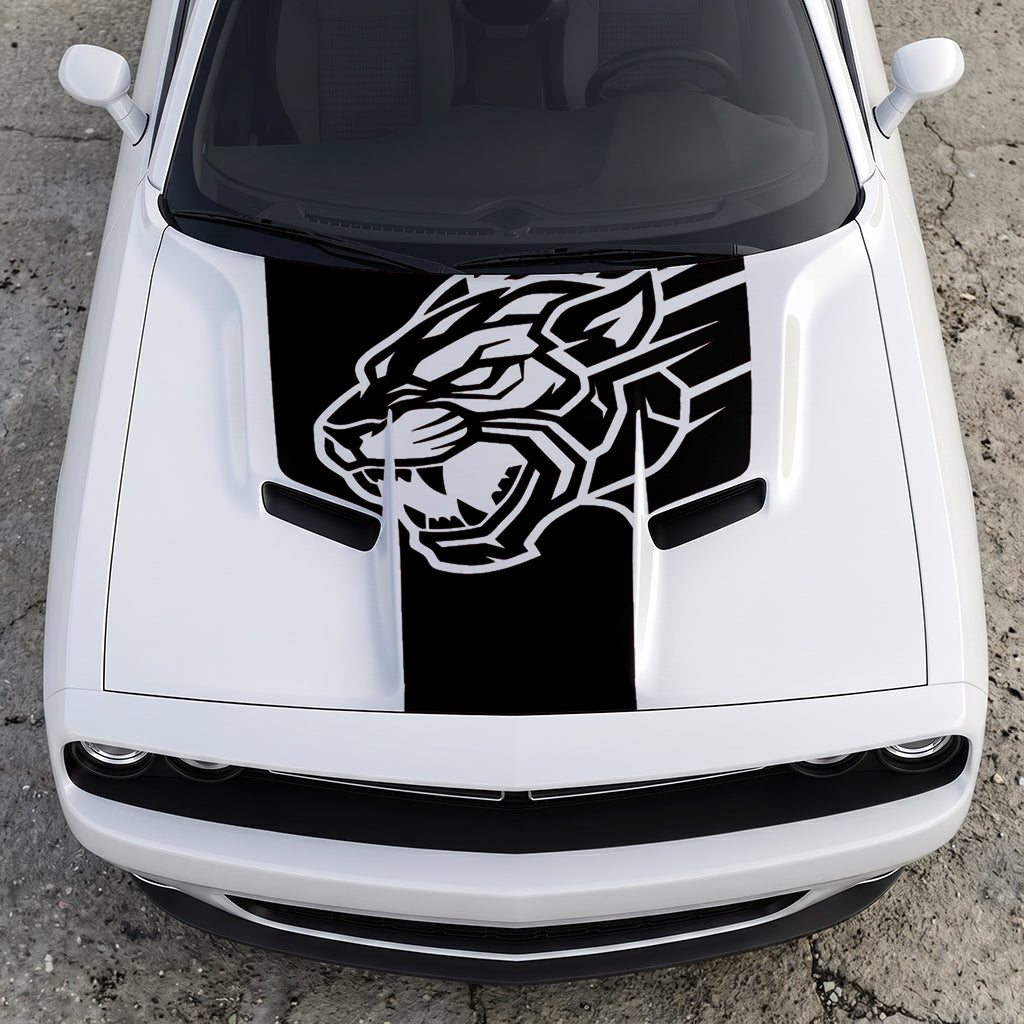 Hood Panel Decal/Sticker - Hellcat Predator Shadow - Aggressive Full-Face Jungle Cat Graphic Kit - For Dodge Challenger 2015-2024 - Premium Vinyl