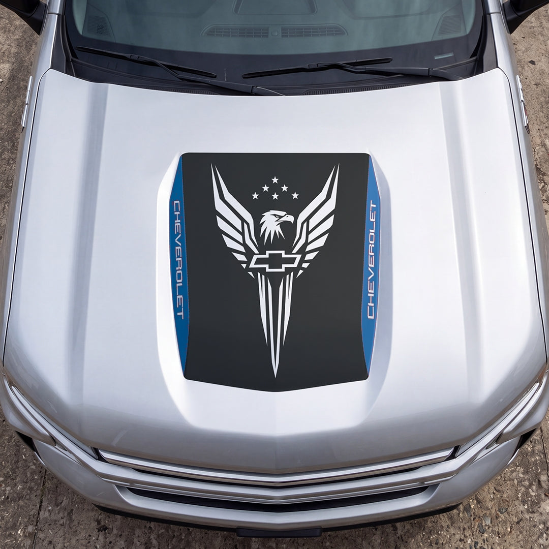 Hood Panel Decal/Sticker - Eagle Wings with Stars Graphic Decal Graphic Kit - For Chevrolet Silverado 2019-2024 - Premium Vinyl