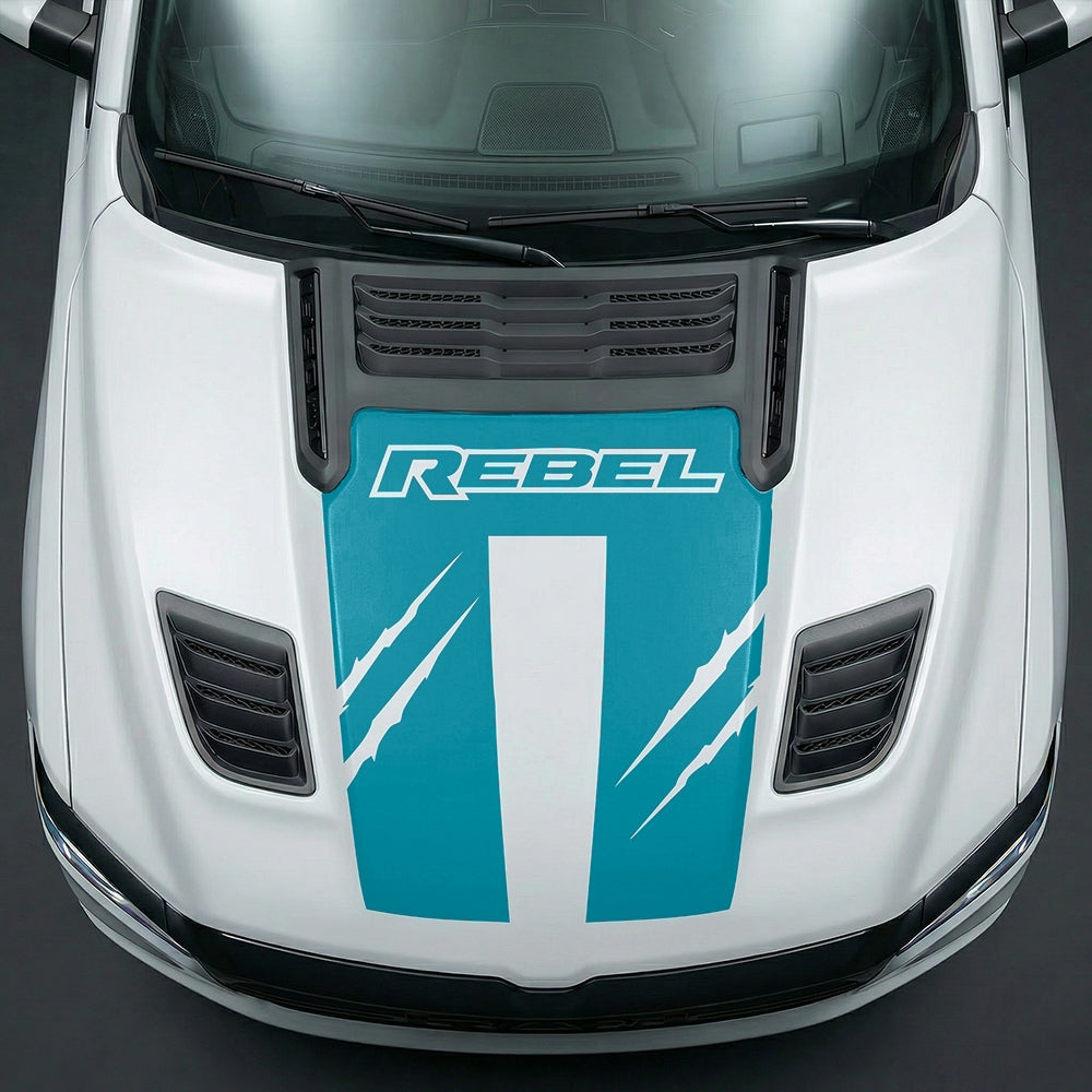 Hood Panel Decal/Sticker - Dodge RAM Rebel Claw Scratch U-Shape Stripe Graphic Kit - For Dodge Ram 2019-2025 - Premium Vinyl