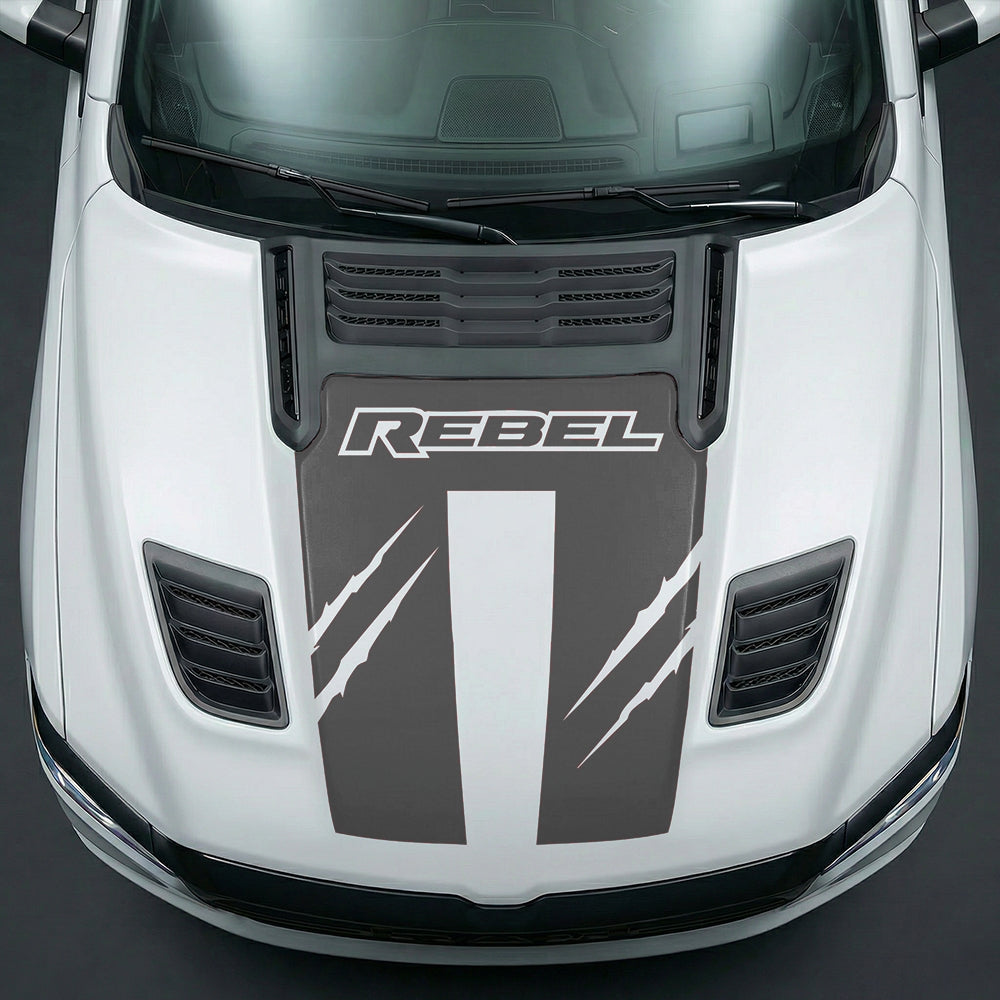 Hood Panel Decal/Sticker - Dodge RAM Rebel Claw Scratch U-Shape Stripe Graphic Kit - For Dodge Ram 2019-2025 - Premium Vinyl