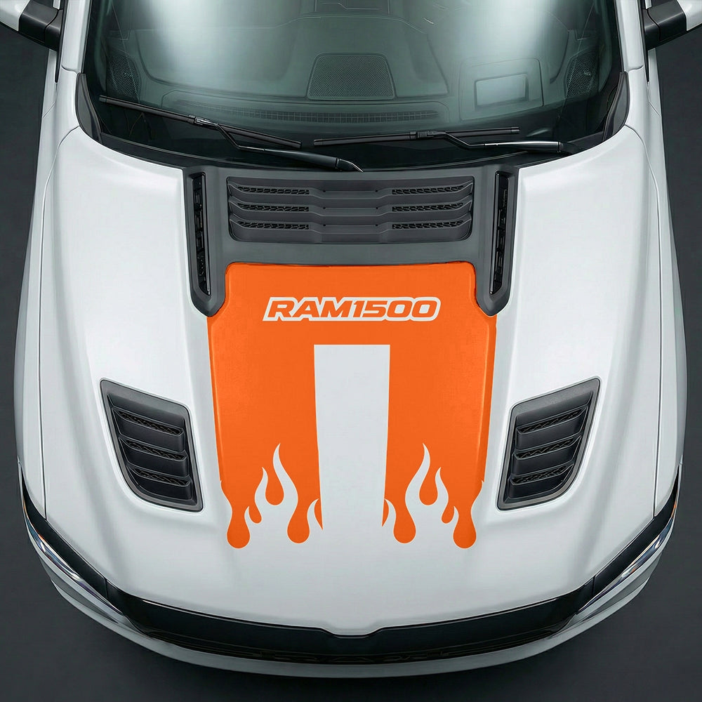 Hood Panel Decal/Sticker - RAM 1500 Flaming U-Shape Graphic Kit - For Dodge Ram 2019-2025 - Premium Vinyl